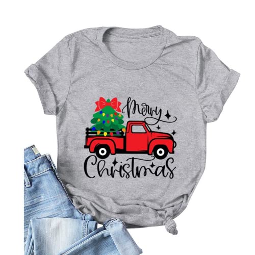 Women Merry Christmas Shirt Christmas Tree on Red Car T-Shirt