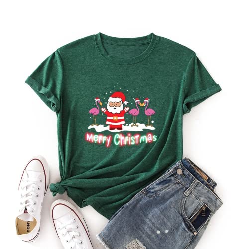 Women Merry Christmas Shirt Santa Flamingo T-Shirt