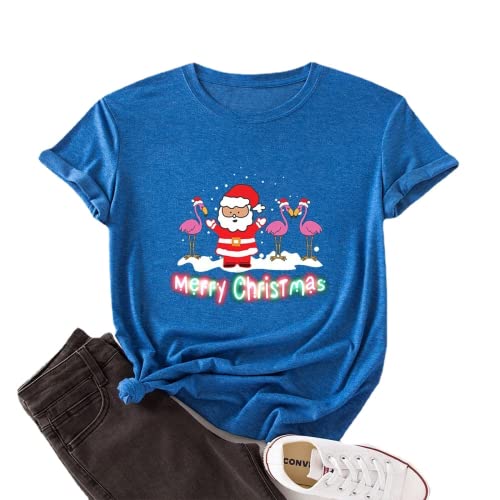 Women Merry Christmas Shirt Santa Flamingo T-Shirt