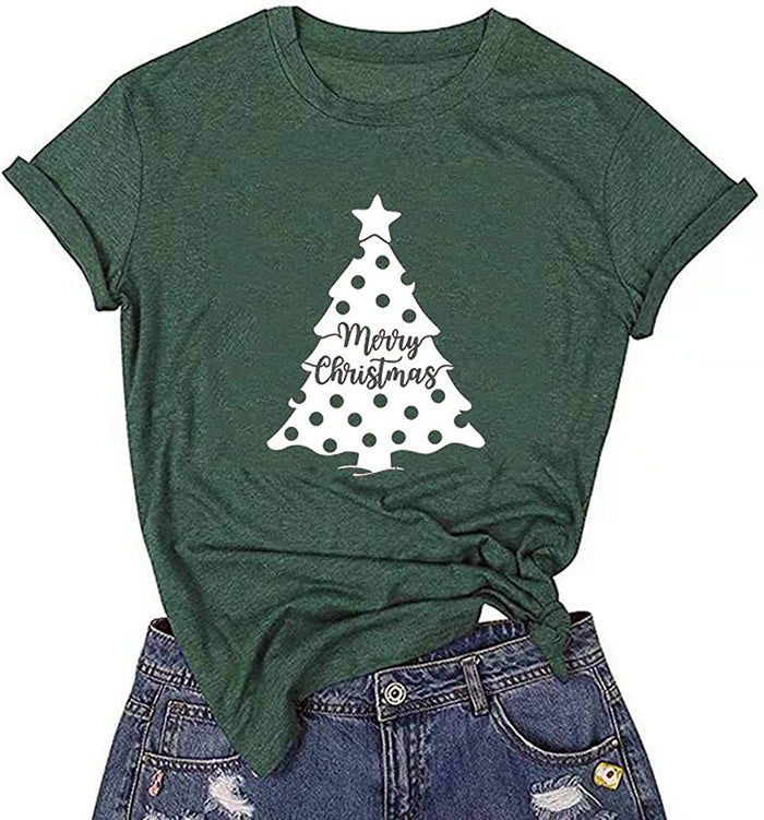 Women Merry Christmas Tree Cute T-Shirt