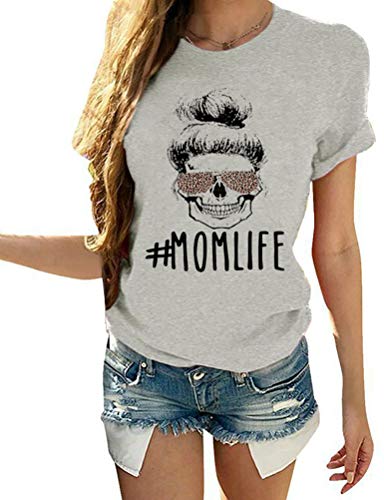 Women Mom Life T-Shirt Leopard Skull Mom Shirt