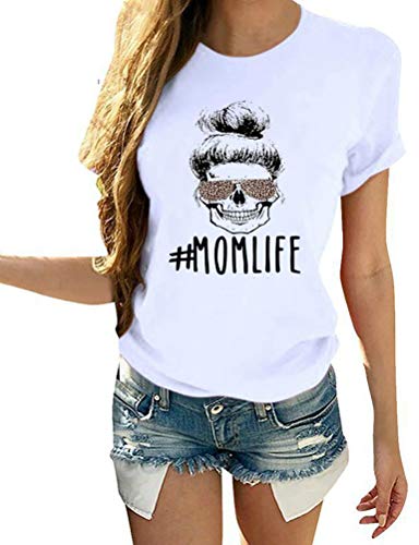 Women Mom Life T-Shirt Leopard Skull Mom Shirt