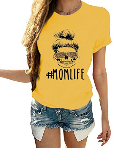 Women Mom Life T-Shirt Leopard Skull Mom Shirt