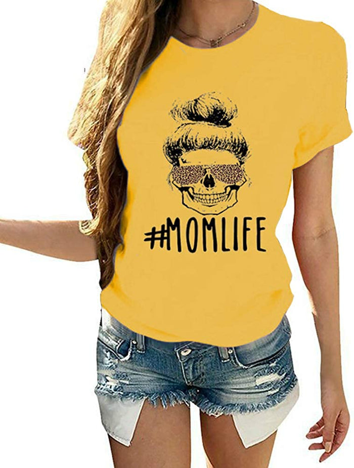 Women Mom Life T-Shirt Leopard Skull Mom Shirt