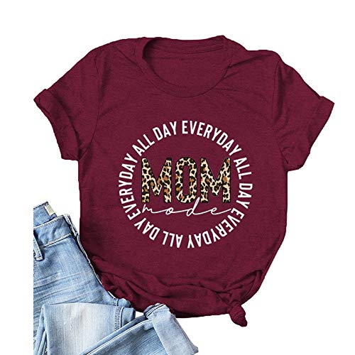 Women Mom Mode All Day Everyday T-Shirt Leopard Mom Shirt