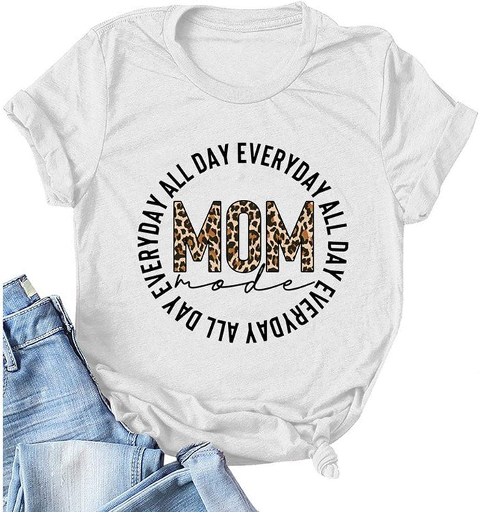 Women Mom Mode All Day Everyday T-Shirt Leopard Mom Shirt