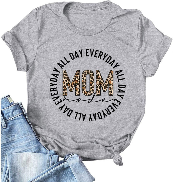 Women Mom Mode All Day Everyday T-Shirt Leopard Mom Shirt