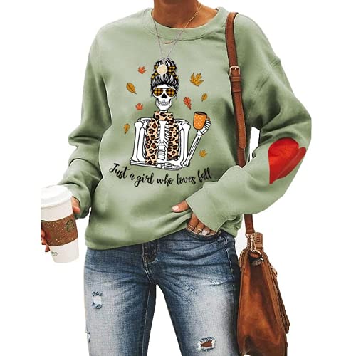 Women Mom Skull Sweatshirt Just A Girl Who Loves Fall Shirt