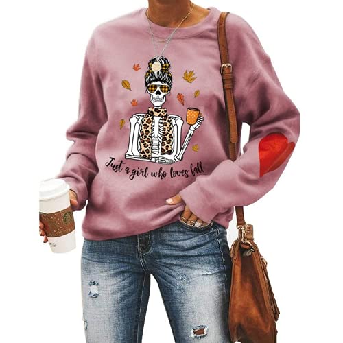 Women Mom Skull Sweatshirt Just A Girl Who Loves Fall Shirt