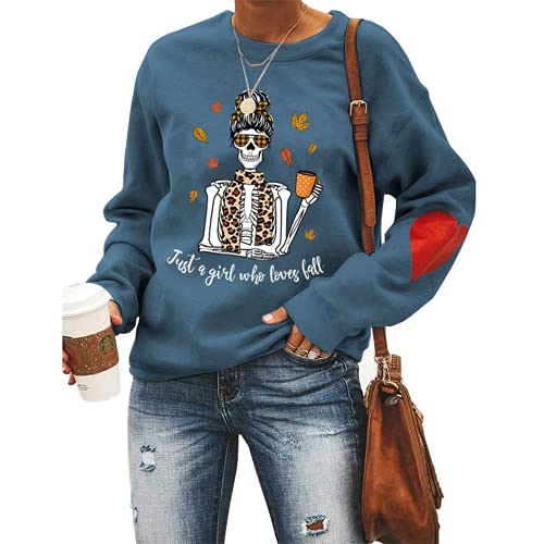 Women Mom Skull Sweatshirt Just A Girl Who Loves Fall Shirt