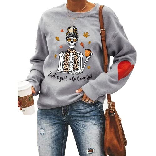 Women Mom Skull Sweatshirt Just A Girl Who Loves Fall Shirt