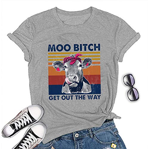 Women Moo Bitch Get Out The Hay T-Shirt Heifer Graphic Shirt