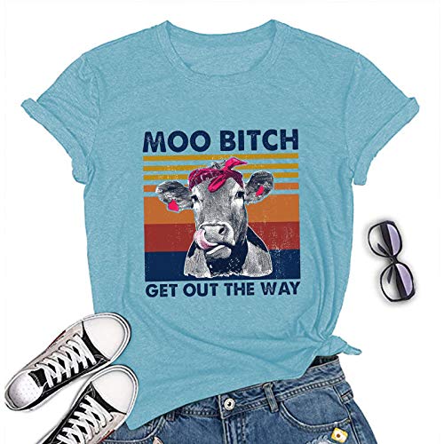 Women Moo Bitch Get Out The Hay T-Shirt Heifer Graphic Shirt