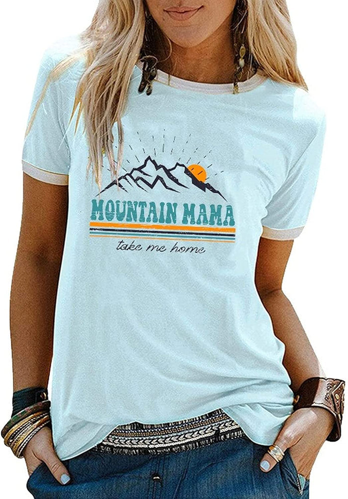 Women Mountain Mama Shirt Mom Camping Tees Tops