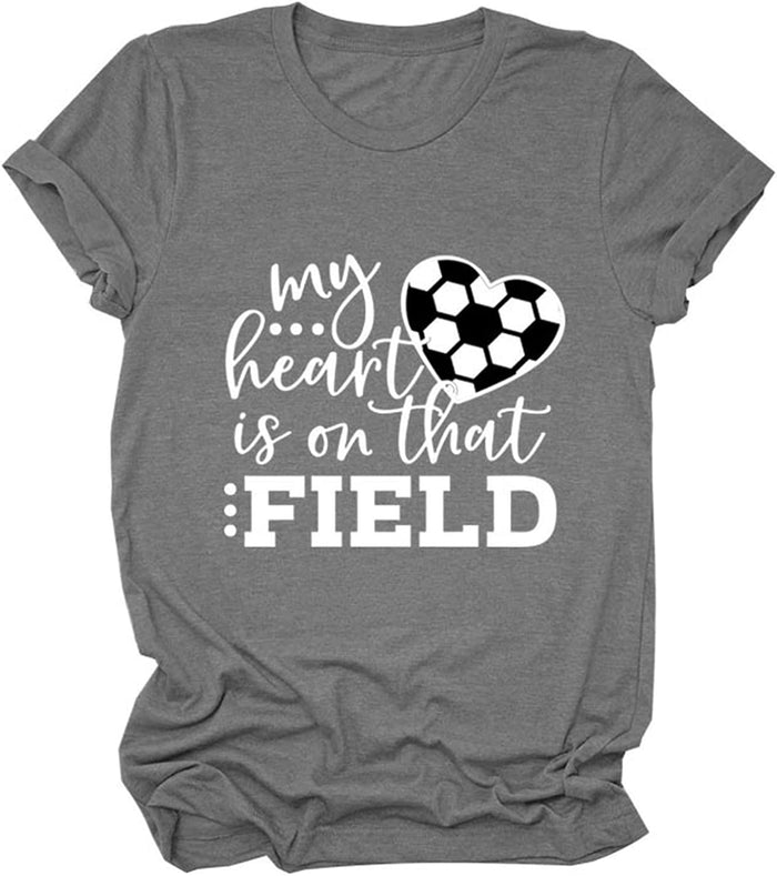 Women My Heart is on That Field Soccer Graphic T-Shirt