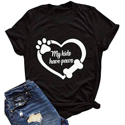 Women My Kids Have Paws Heart T-Shirt Dog Mom Shirt