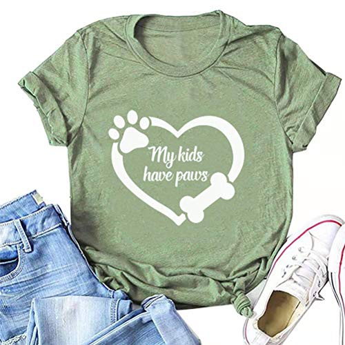 Women My Kids Have Paws Heart T-Shirt Dog Mom Shirt