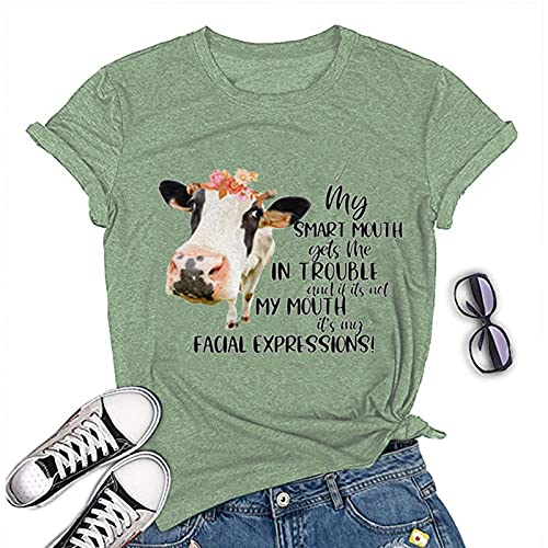 Women My Smart Mouth Gets me in Trouble Funny Heifer T-Shirt Cow Graphic Shirt
