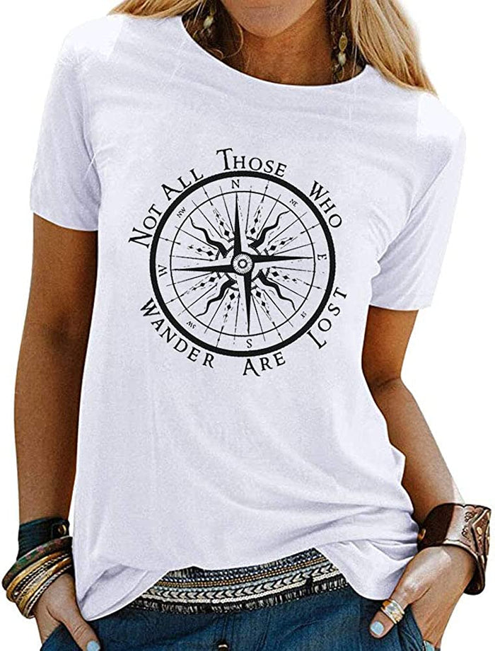 Women Not All Those Who Wander are Lost T-Shirt Graphic Compass Shirt