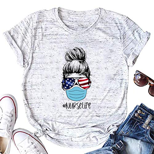 Women Nurse Life T-Shirt American Flag Shirt