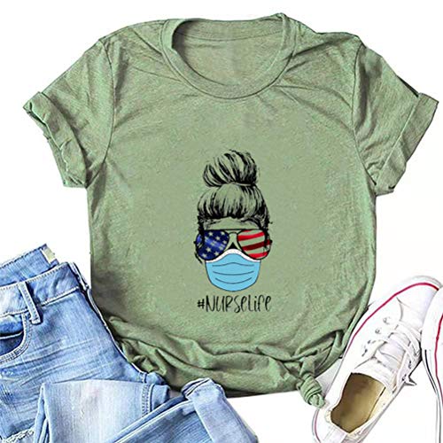 Women Nurse Life T-Shirt American Flag Shirt