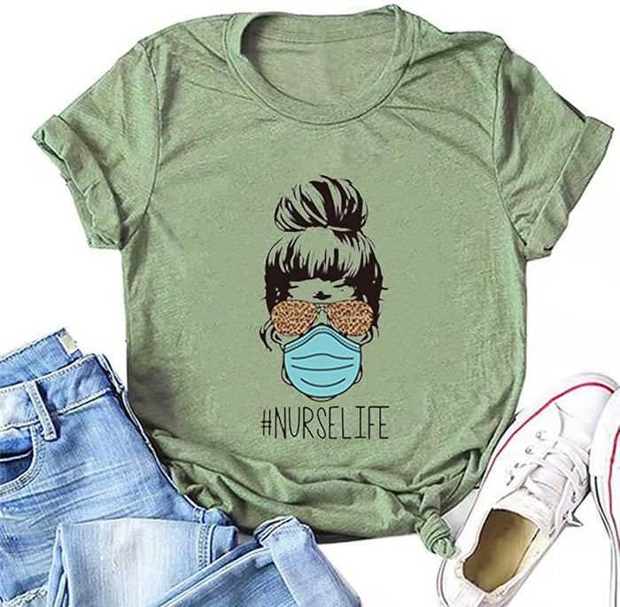 Women Nurse Life T-Shirt Leopard Shirt