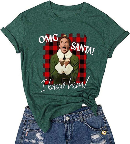 Women OMG Santa I Know Him Funny Christmas T-Shirt Santa Shirt