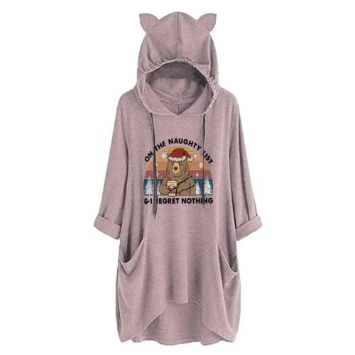 Women on The Naughty List and I Regret Nothing Funny Christmas Bear Hoodies Tops