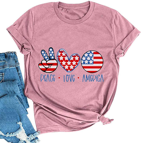 Women Peace Love America July 4th T-Shirt
