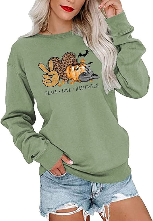 Women Peace Love Halloween Shirt Halloween Party Sweatshirt