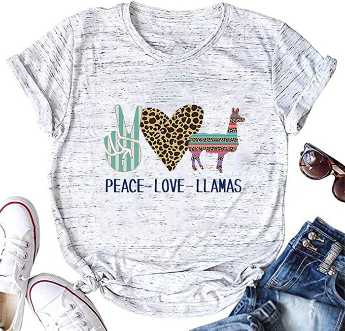Women Peace Love Llamas T-Shirt Llama Shirt