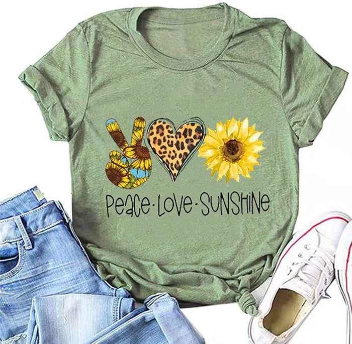 Women Peace Love Sunflowers T-Shirt Sunshine Shirt