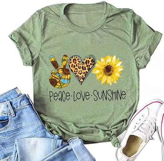 Women Peace Love Sunflowers T-Shirt Sunshine Shirt