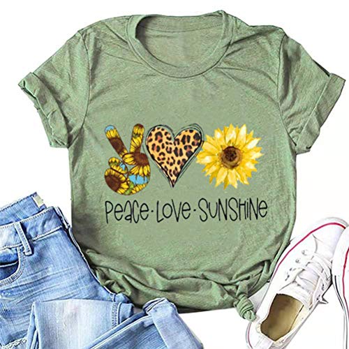 Women Peace Love Sunflowers T-Shirt Sunshine Shirt