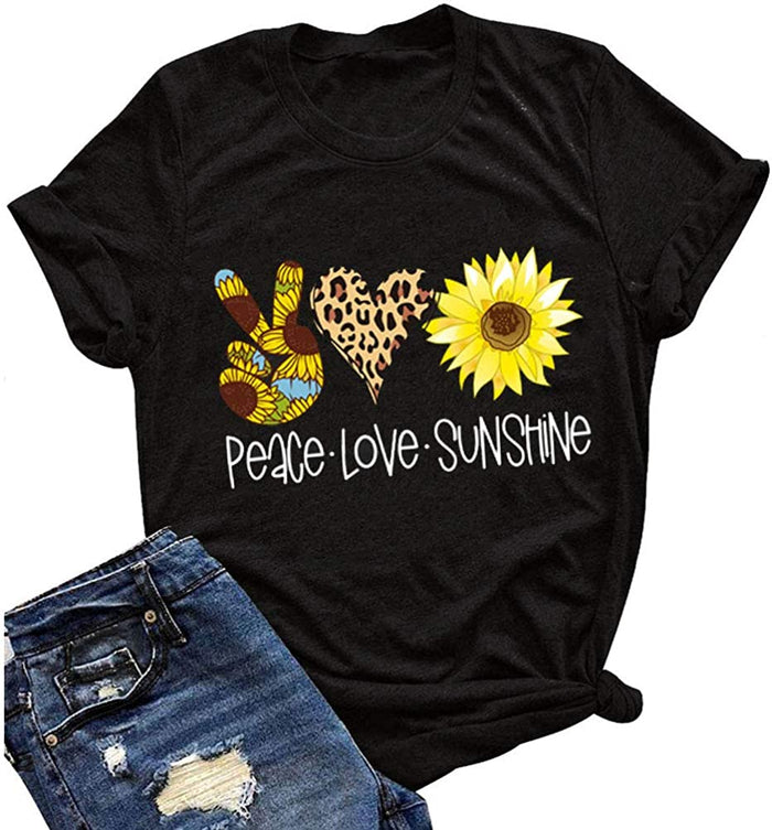 Women Peace Love Sunflowers T-Shirt Sunshine Shirt