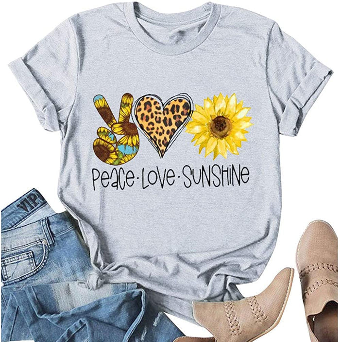 Women Peace Love Sunflowers T-Shirt Sunshine Shirt
