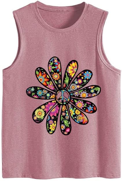 Women Peace Sign Flower Tank Top Shirt