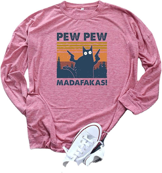 Women Pew Pew Madafakas Blouse Funny Pew Pew Cat Shirt