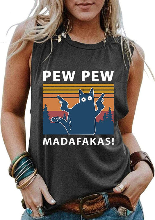 Women Pew Pew Madafakas Shirt Funny Pew Pew Cat Shirt Women Graphic Tank Top