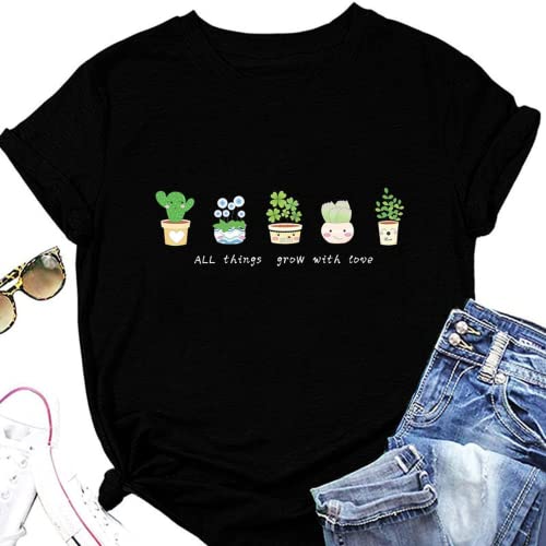 Women Positive Vibes T-Shirt All Things Grow with Love Plant Addict Shirt