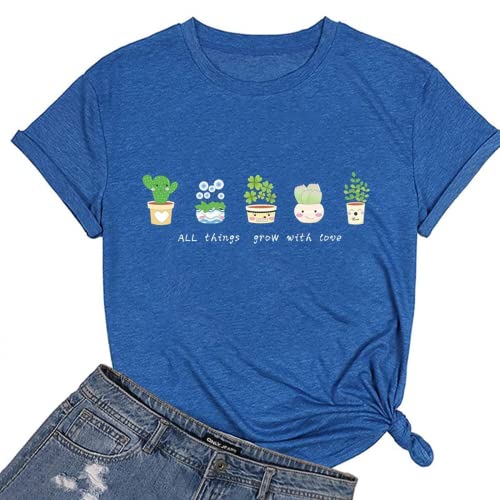 Women Positive Vibes T-Shirt All Things Grow with Love Plant Addict Shirt