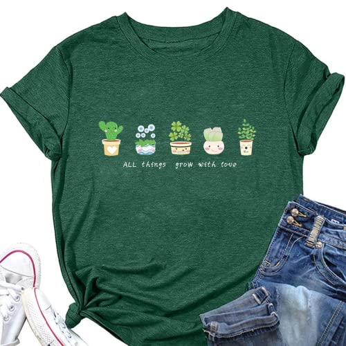 Women Positive Vibes T-Shirt All Things Grow with Love Plant Addict Shirt