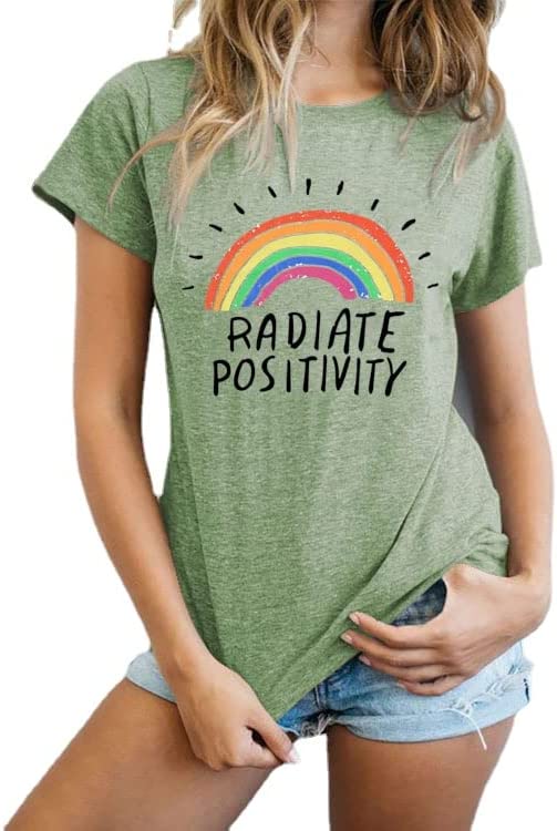Women Radiate Positivity Rainbow Tees Shirt Tops