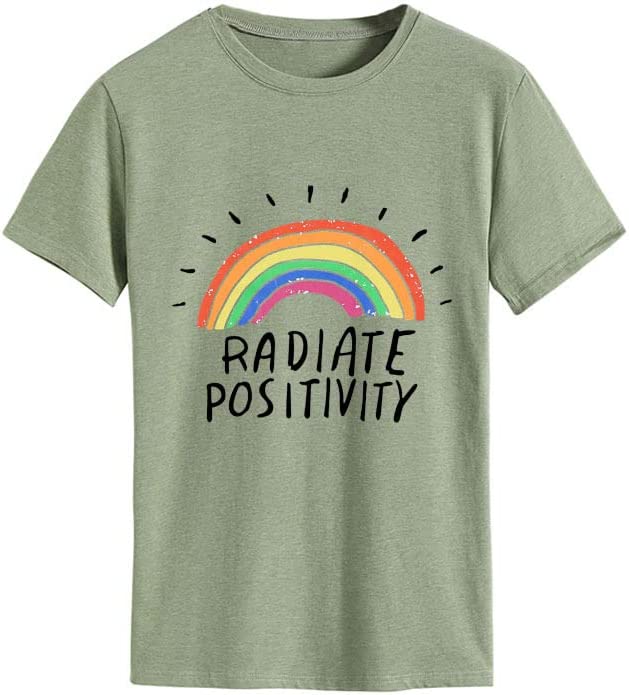 Women Radiate Positivity Rainbow Tees Shirt Tops
