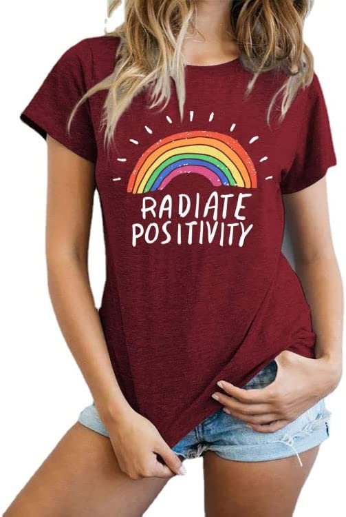 Women Radiate Positivity Rainbow Tees Shirt Tops