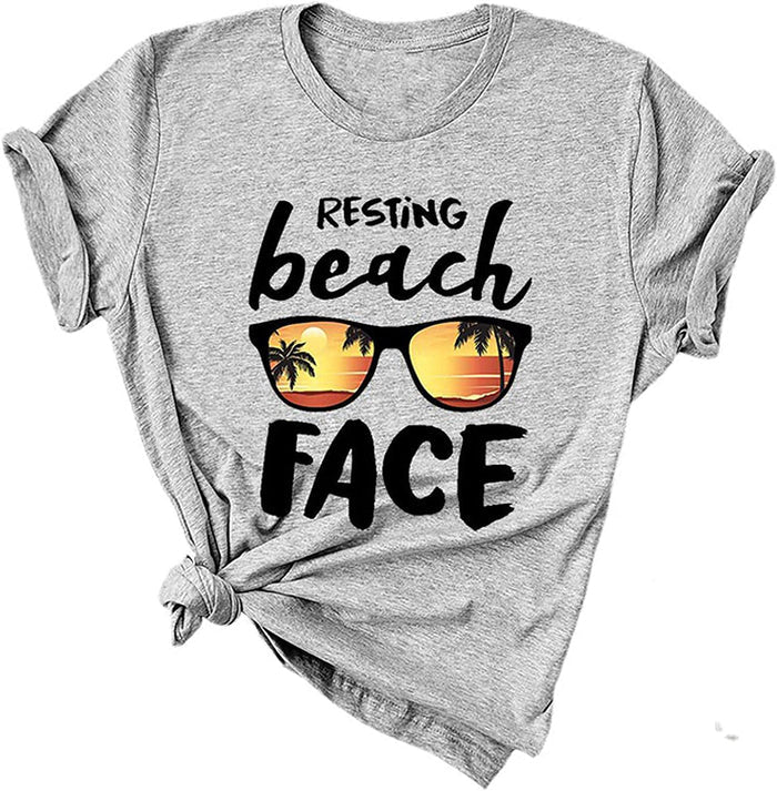 Women Resting Beach Face T-Shirt Women Beach Graphic Shirt Summer Beach Shirt
