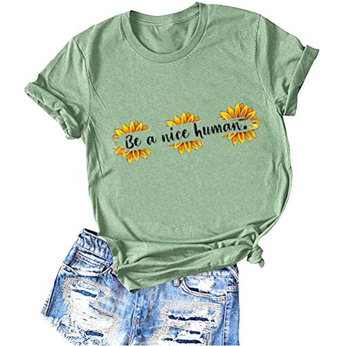 Women Retro Be A Nice Human T-Shirt Sunflowers Shirt