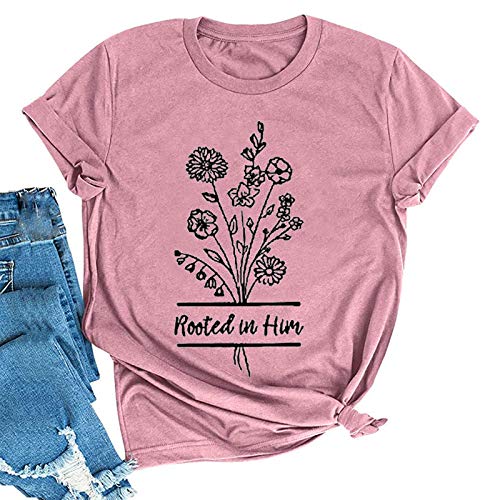 Women Rooted in Him T-Shirt Gift for Jesus Believer Faith Based Shirt