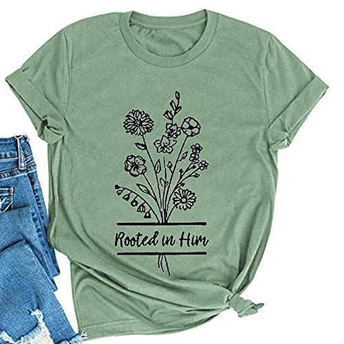 Women Rooted in Him T-Shirt Gift for Jesus Believer Faith Based Shirt