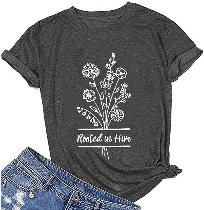 Women Rooted in Him T-Shirt Gift for Jesus Believer Faith Based Shirt